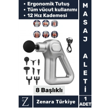 Ergonomik Kol Bacak Sırt Bel Yüksek Titreşim 12 Hız Kademeli Spor Fitness Kas 8 Başlıklı Masaj Aleti