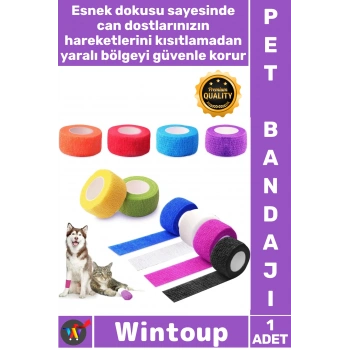 #Bandaj Esnek Pratik Kedi Köpek Kendinden Yapışkanlı Evcil Hayvan İlk Yardım Bandajı 5 Cm X 4.5 Metre