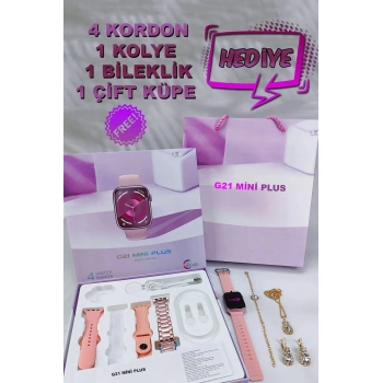 G21 Plus 4 Strap+Kolye+Bileklik+Küpe Hediyeli Akıllı Saat Woman Watch Gift Box