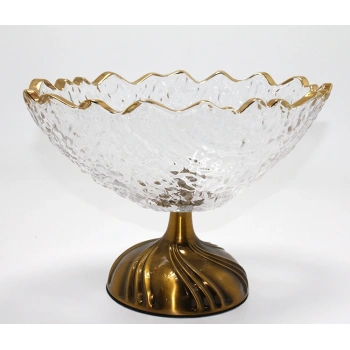 Gold Detaylı Eskitme Ayaklı Dekoratif Cam Sunumluk Alk4884