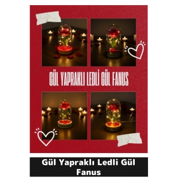 Gül Yapraklı Ledli Gül Fanus