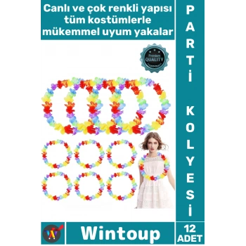 #Kolye Tropikal Parti Aksesuarı Renkli Yaz Etkinlik Kostümü Lei Hawaii Çiçekli Boyun Kolyesi 12 Adet
