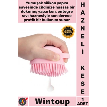 #Kese Silikon Masaj Duş Fırçası Sıvı Sabun Haznesi Şampuan Dağıtan Yumuşak Cilt Hazneli Banyo Kesesi