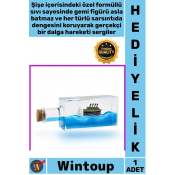 #Hediye Dekoratif Masaüstü Sıvı Hareketli Akrilik Mavi Modern Şişe Tasarımlı Hediyelik Batmayan Gemi