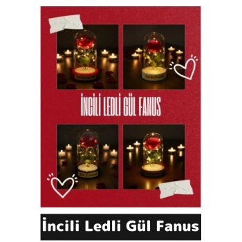 İncili Ledli Gül Fanus