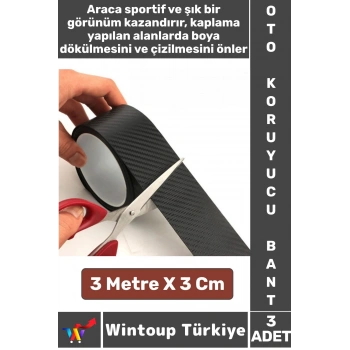 İz Bırakmaz Su Güneş Işını Dayanıklı Oto Eşik Kapı Kaput Boya Çizilme Koruma Karbon Fiber Bant 3Adet