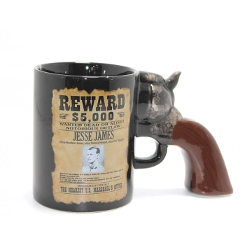 Jesse James Wanted İlanlı Tabanca Porselen Kupa Bardak