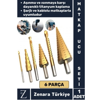 Kablolu Şarjlı Matkap Uyumlu Isı Aşınma Dayanıklı Ahşap Metal Plastik 6lı Kademeli Matkap Ucu Seti