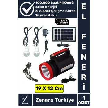 Kamp Avcı Deprem Solar Güneş Enerjili Uzun Çalışma Süreli Güçlü Beyaz Işık Şarjlı Fener Işıldak