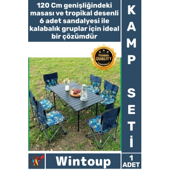 #KampSeti Kamp Piknik Bahçe Konfor Pratik Portatif Katlanabilir 6 Kişilik 120 Cm Masa Sandalye Seti