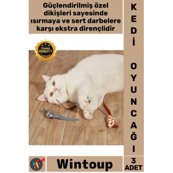 #KediOyuncağı Dayanıklı Kumaş Isırmaya Dirençli İnteraktif Avcı Seti Peluş Fare Kedi Oyuncağı 3 Adet
