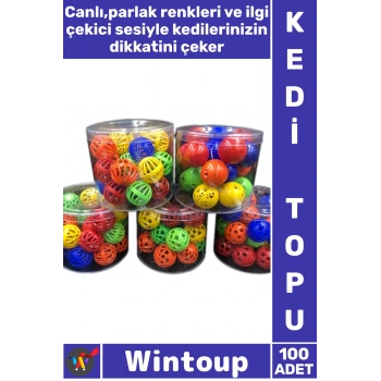 #KediTopu Renkli Eğlenceli İnteraktif İlgi Çekici Dayanıklı Plastik Sesli Çıngıraklı Evcil Hayvan Pet Kedi Topu 100 Adet