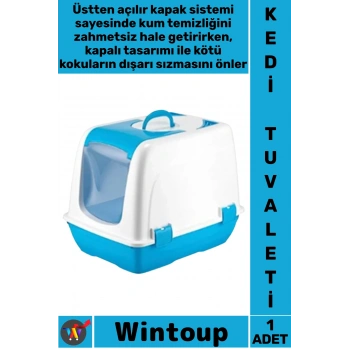 #KediTuvaleti Üstten Açılır Koku Önleyici Pratik Şeffaf Kapılı Yavru Küçük Kapalı Kedi Tuvaleti Mavi