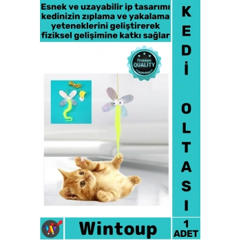 #KediOltası İnteraktif Çanlı Hareketli Esnek Kelebek Model Kendinden Yapışkanlı Şık Kedi Oyun Oltası