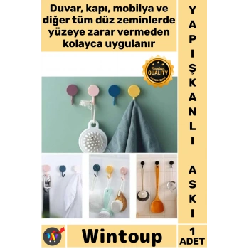 #Askı Pratik Dekoratif Vida Gerektirmeyen Güçlü Tutucu Kendinden Yapışkanlı Renkli Duvar Askısı