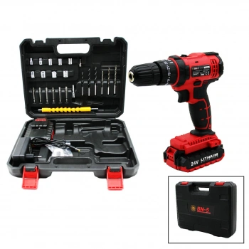 Kırmızı Renk Şarjlı Matkap Seti - 1350 RPM - Çantalı - 24W