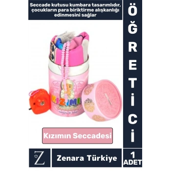 Kız Çocuk İbadet Öğretici 3 Parça Seccade Tesbih Kumbara Tasarımlı Namaza İlk Adım KIZIMIN SECCADESİ
