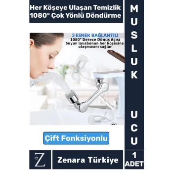 Kolay Montaj Metal Görünümlü 1080 Derece Dönebilen Çift Modlu Su Akışı Akrobat Musluk Ucu Başlığı