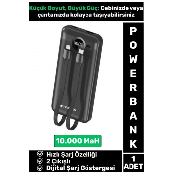 Kompakt 2 Çıkışlı Dijital Şarj Göstergeli Hızlı Şarj 10000 mAh Powerbank Taşınabilir Şarj Cihazı