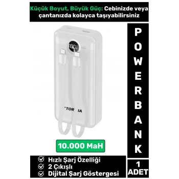 Kompakt 2 Çıkışlı Dijital Şarj Göstergeli Hızlı Şarj 10000 mAh Powerbank Taşınabilir Şarj Cihazı