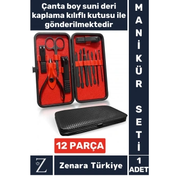 Kompakt El Yüz Tırnak Ayak Bakım Taşınabilir Cep Boy Özel Çantalı 12 Parça Manikür Pedikür Seti