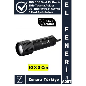 Kompakt Kamp Avcı Balıkçı Deprem Enerji Tasarrufu 3 Mod Güçlü Beyaz Işık Zoomlu Pilli Mini EL FENERİ