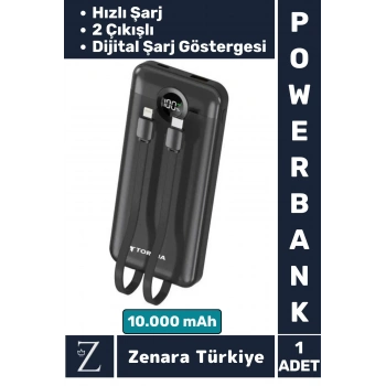 Kompakt Kamp Piknik Taşınabilir Şarj 2 Çıkış Dijital Şarj Göstergeli Hızlı Şarj 10.000 mAh POWERBANK