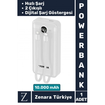 Kompakt Kamp Piknik Taşınabilir Şarj 2 Çıkış Dijital Şarj Göstergeli Hızlı Şarj 10.000 mAh POWERBANK