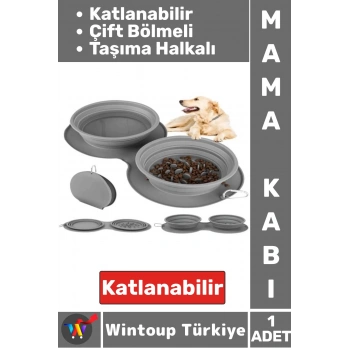 Kompakt Katlanabilir Evcil Hayvan Kedi Köpek Taşıma Kancalı Ayarlanabilir Çift Bölmeli Mama Su Kabı