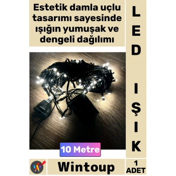 #Led Dekoratif Yılbaşı Aydınlatma Süsleme Şık 10 Metre Damla Uçlu Şık Gün Işığı Siyah Kablo 100 Led