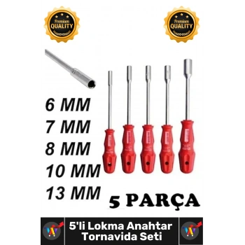 #LokmaAnahtar Krom İçi Boş Şaftlı 6 7 8 10 13 Mm Metal Altıgen 5 Adet Lokma Anahtar Tornavida Seti
