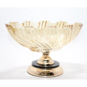Lüks Ayaklı Kristal Cam Gondol Sunumluk Gold Detaylı