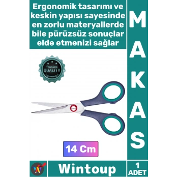 #Makas Çelik Ağızlı Plastik Saplı Keskin Ofis Okul Ev Kumaş Dikiş Kağıt Kesme Hobi Şık Makas 14 Cm