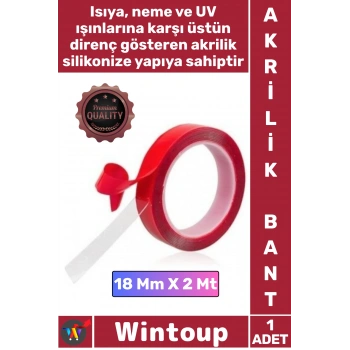 #Bant Şeffaf Güçlü Montaj Yapışkanlı Dayanıklı Çift Taraflı Akrilik Silikonize Bant 18 Mm x 2 Metre