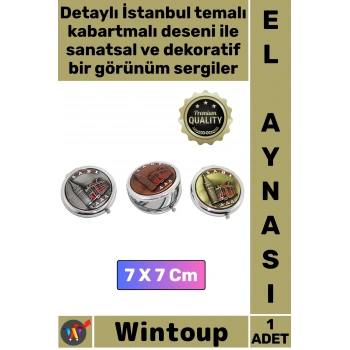 #Ayna Hediyelik Yöresel Hatıra Geleneksel Zarif Küçük Metal İstanbul Temalı Kabartmalı Şık El Aynası