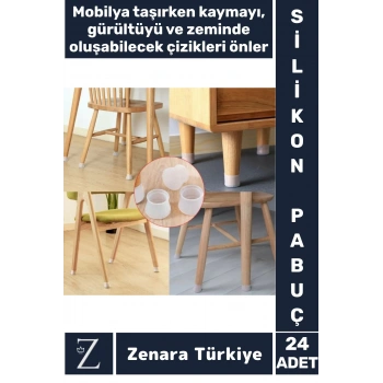Mobilya Masa Sandalye Kayma Gürültü Zemin Çizilme Önleyen Koruyucu Silikon Pabuç Ayak Kılıfı 24 Adet