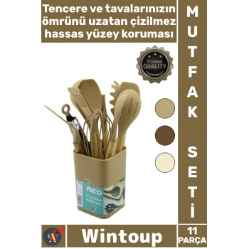 #MutfakSeti Isıya Dayanıklı Yanmaz Modern Ergonomik Bambu Saplı Kovalı 11 Parça Silikon Mutfak Seti