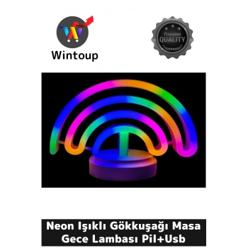 Neon Işıklı Gökkuşağı Masa Gece Lambası Pil+Usb