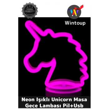 Neon Işıklı Unicorn Masa Gece Lambası Pil+Usb