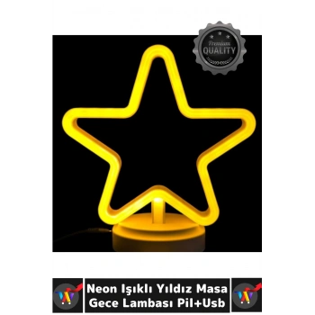 Neon Işıklı Yıldız Masa Gece Lambası Pil+Usb