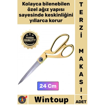 #Makas Paslanmaz Altın Saplı 24 cm Kumaş Kot Deri Kesim Çelik Şık Büyük Boy Profesyonel Terzi Makası