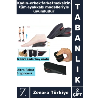 Ortopedik Ultra Rahat Tüm Ayakkabılara Uyumlu Kaymaz Topuk Anında 5 Cm Boy Uzatan Tabanlık 2 Çift