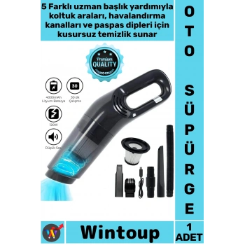 #Süpürge Güçlü Vakum Şarjlı Islak Kuru El Tipi Pratik Yeni Nesil Oto Bakım 5 Başlıklı Araç Süpürgesi