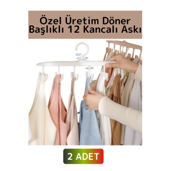 Özel 360 Derece Döner Üst Kısım Çift Taraflı 6 Askılı 12 Kancalı Kemer Elbise Çamaşır Askısı 2 Adet