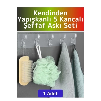 Özel Çok Fonksiyonlu Mutfak Banyo Askısı İz Bırakmaz Kendinden Yapışkanlı 5 Kancalı Askı Seti 1 Adet