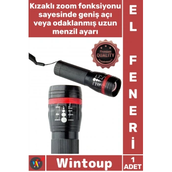 #ElFeneri Alüminyum Sağlam Dayanıklı Taktik Güçlü Özel Güvenlikler Menzilli Zoomlu Pilli El Feneri