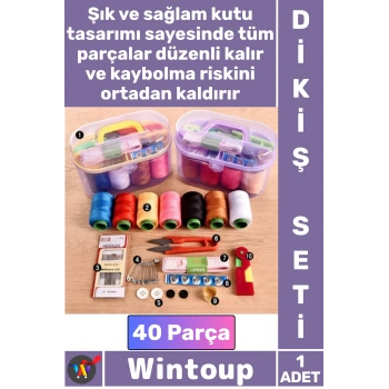 #DikişSeti Seyahat Tipi Özel Kutulu İğne Iplik Balıkçı Makas Mezura Yüzük 40 Parça Mini Dikiş Seti