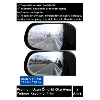 Özel Model Uzun Ömürlü Araç Yan Ayna Yağmur Kaydırmaz Cam Film 1 Çift