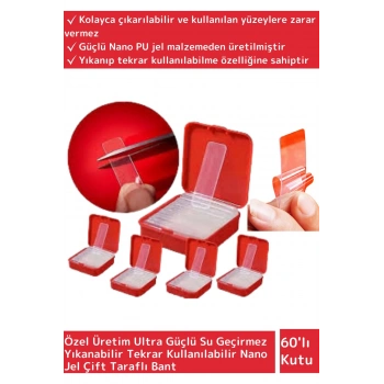 Özel Süper Güçlü Suya&Toza Dayanıklı İz Bırakmaz Temizlenebilir Nano Jel Çift Taraflı Bant 60 Adet