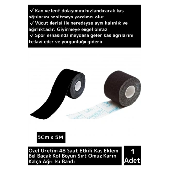 Özel Tasarım Büyük Boy Kas Eklem Bel Bacak Kol Boyun Sırt Omuz Karın Kalça Ağrı Bandı Siyah